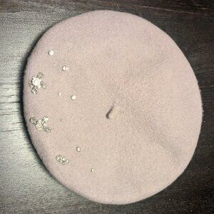 Echo women's bejeweled gray grey beret beanie hat 100% wool